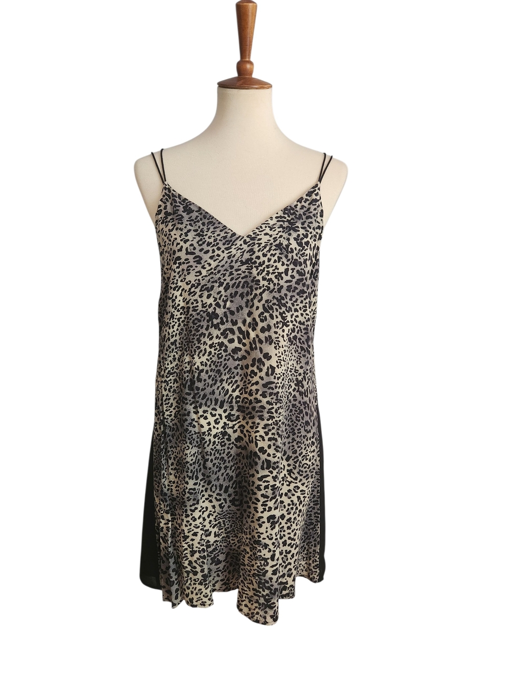 TCEC Leopard-Print Satin Slip Dress - Black & Beige